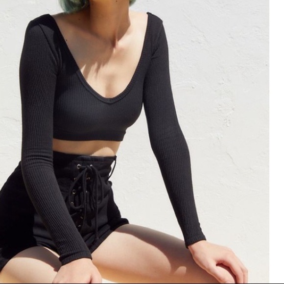 Urban Outfitters | Tops | Urban Outfitters Long Sleeved Black Ribbed Crop  Top | Poshmark